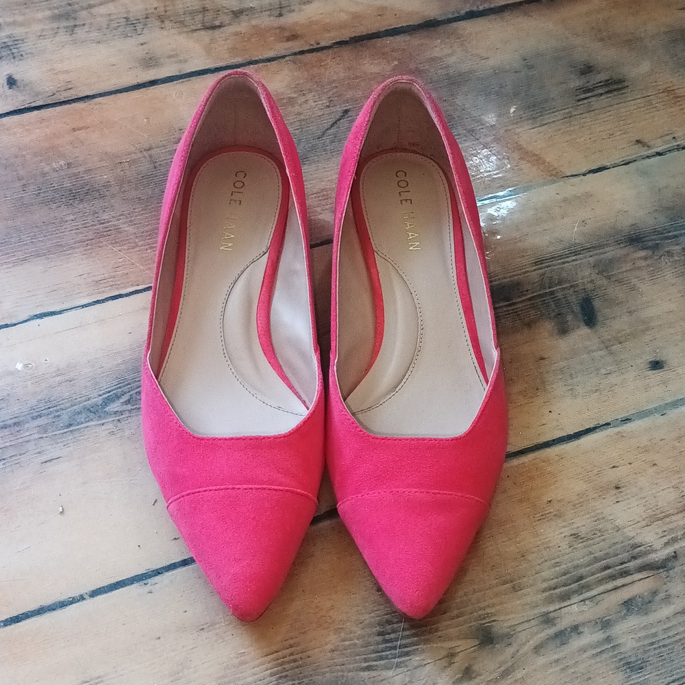 Cole Haan Vanessa Red Pink Leather Pointed Toe Skimmer Block Heels #193
